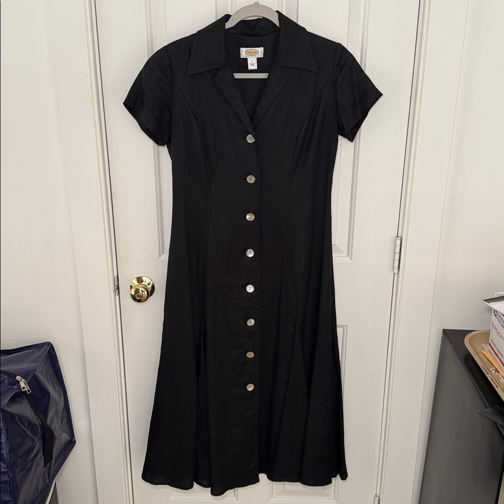 Talbots Linen Black Full Length Button-Front Dress